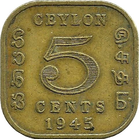 Ceylon | 5 Cents Coin | King George VI | KM113.1 | 1942 - 1945