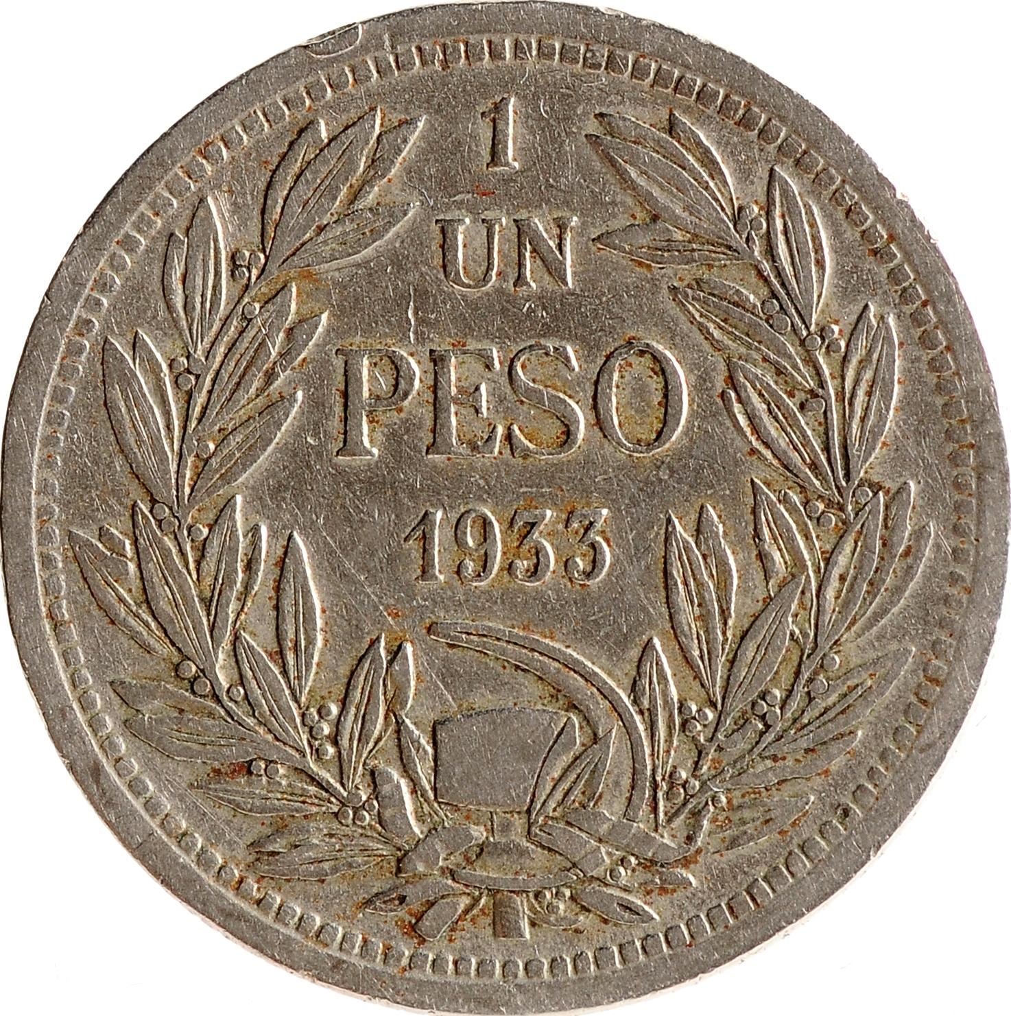 Chile | 1 Peso Coin | Andean Condor on Rock | KM176 | 1933 - 1940