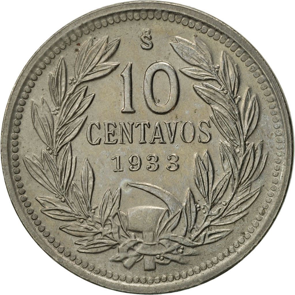 Chile 10 Centavos Coin | KM166 | 1920 - 1941