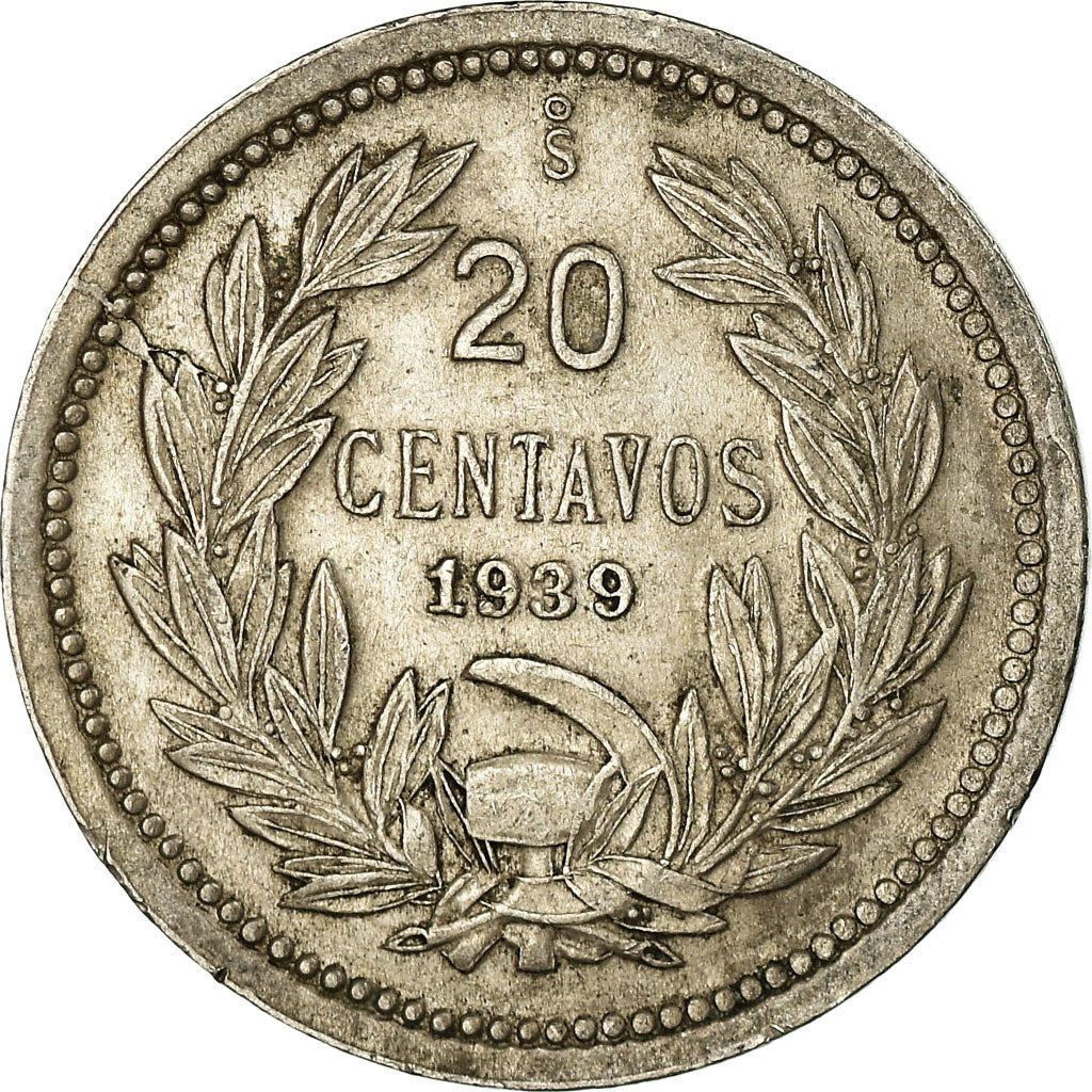 Chile | 20 Centavos Coin | Andean Condor on rock | KM167 | 1919 - 1941