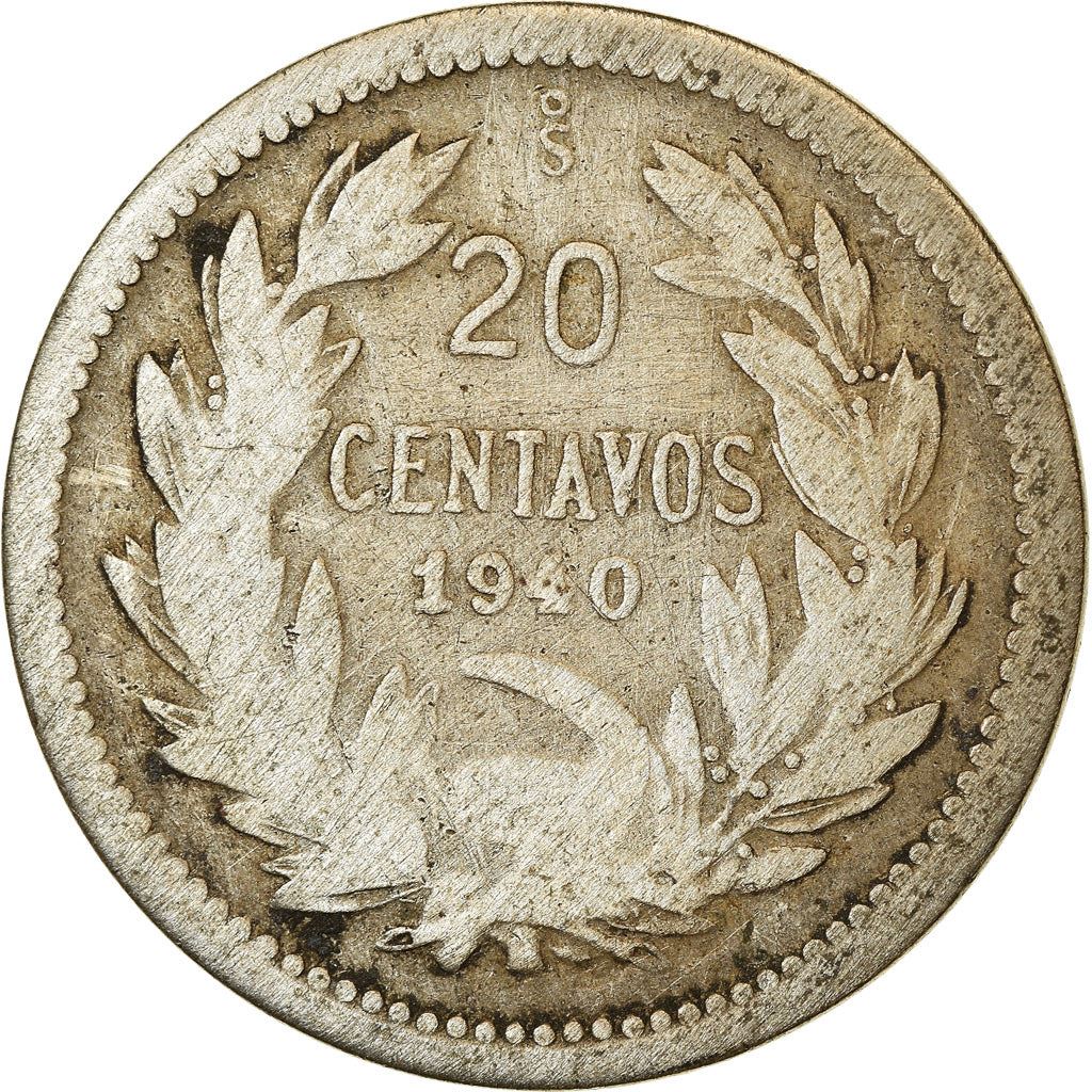 Chile | 20 Centavos Coin | Andean Condor on rock | KM167 | 1919 - 1941