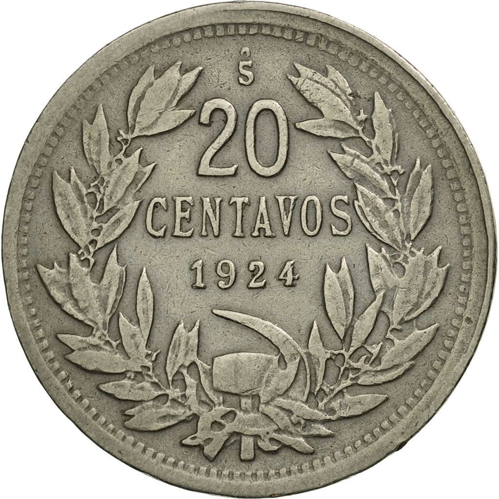 Chile | 20 Centavos Coin | Andean Condor on rock | KM167 | 1919 - 1941