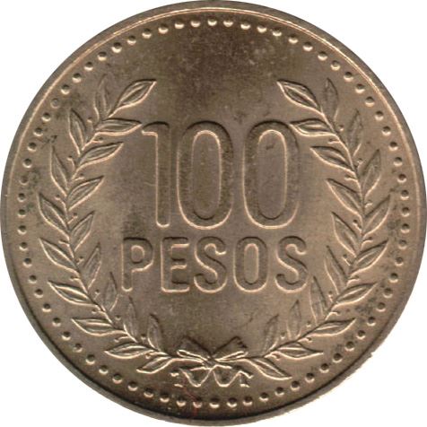 Colombia 100 Pesos | Liberty and Order | Laurel wreath Coin | 1992 - 2012