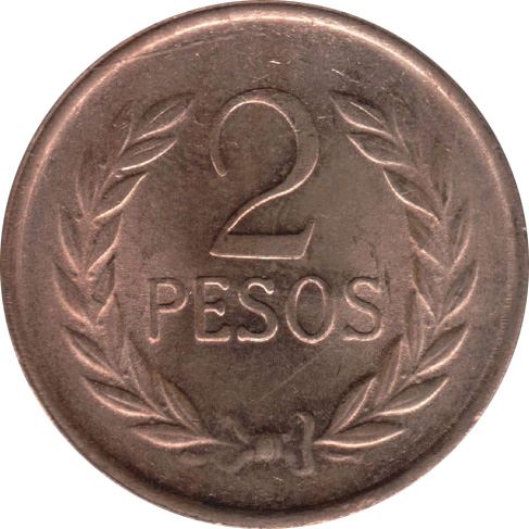 Colombia 2 Pesos | Simón Bolívar | Olives branches Coin | 1977 - 1988