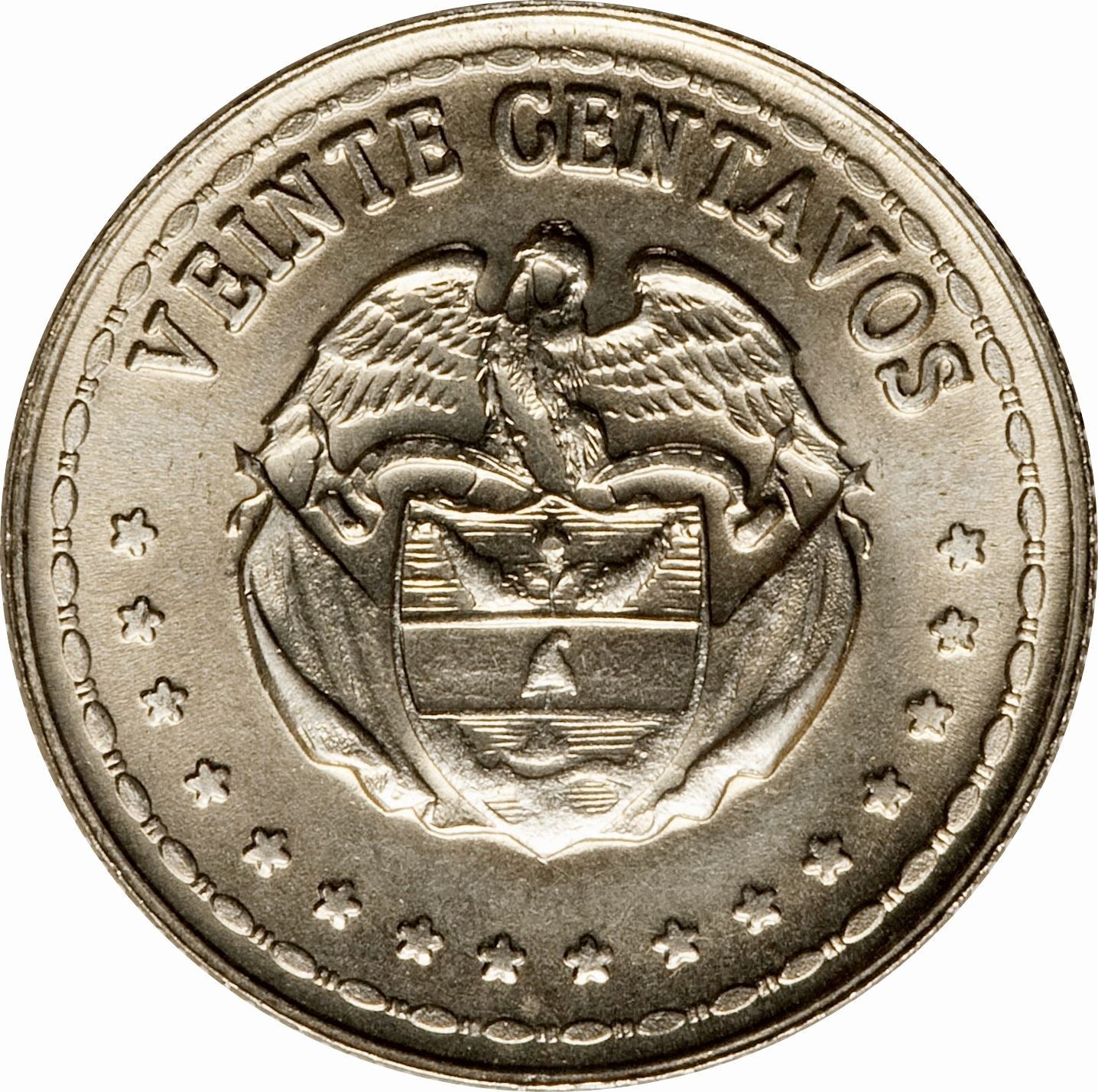 Colombia | 20 Centavos Coin | Simon Bolivar | Stars | 1956 - 1966