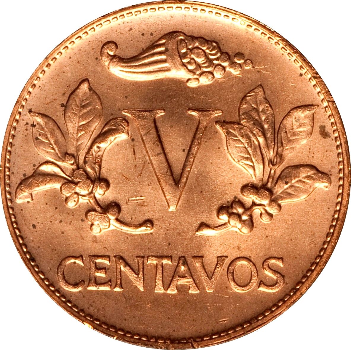 Colombia 5 Centavos Coin | Jacobin liberty cap | Coffee bean sprigs | 1967 - 1979