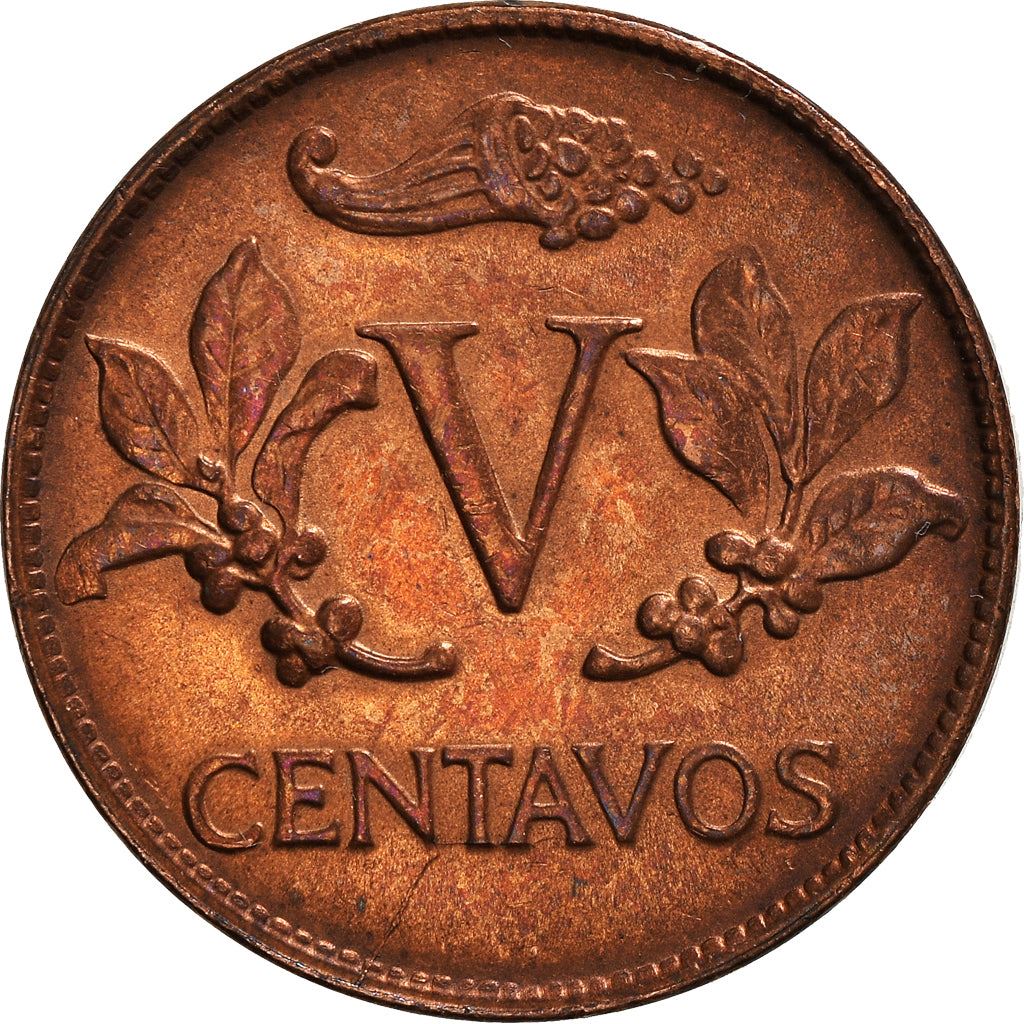 Colombia 5 Centavos Coin | Jacobin liberty cap | Coffee bean sprigs | 1967 - 1979