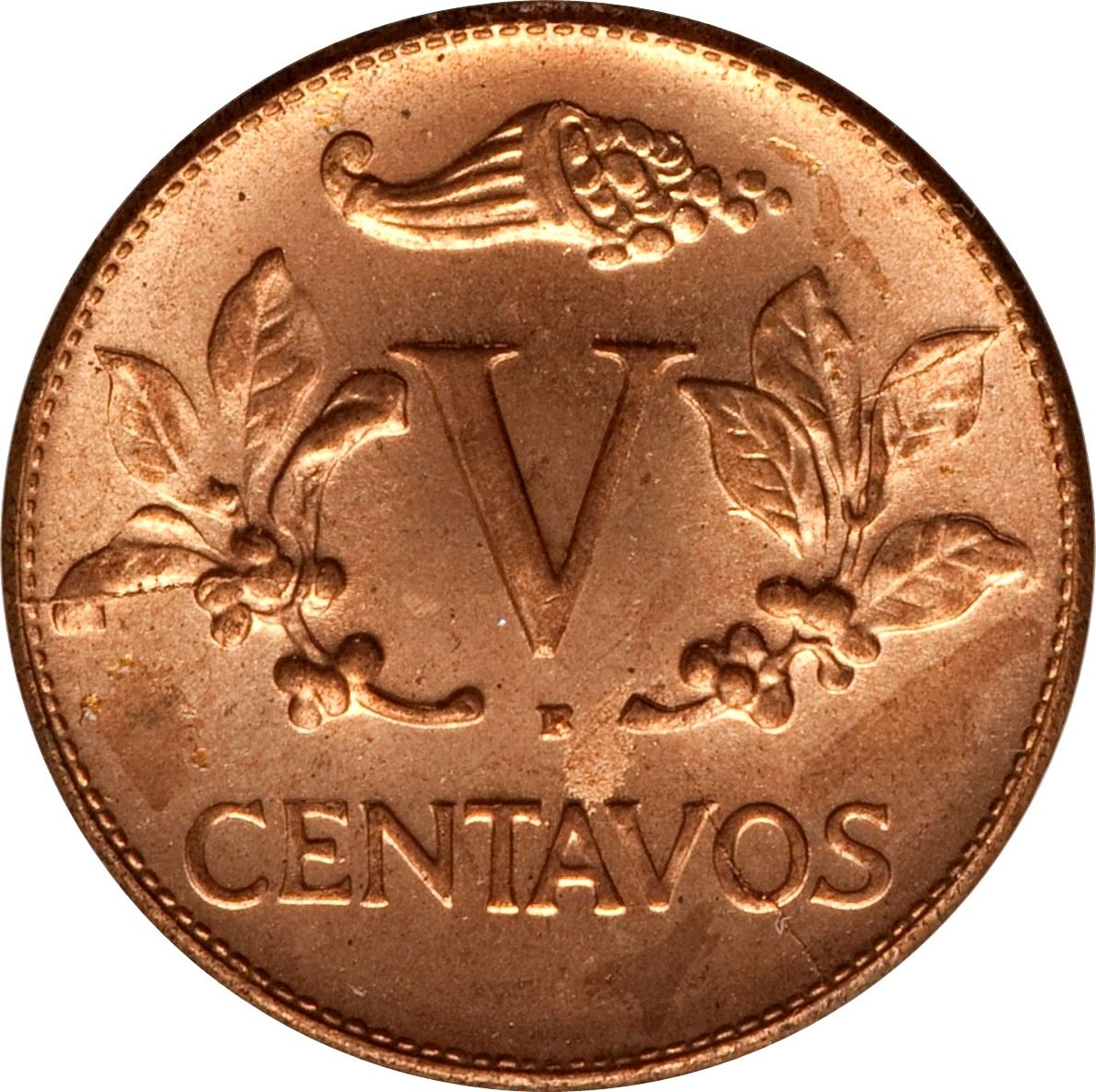 Colombia 5 Centavos Coin | Phrygian Cap | Coffee bean sprigs | 1942 - 1966