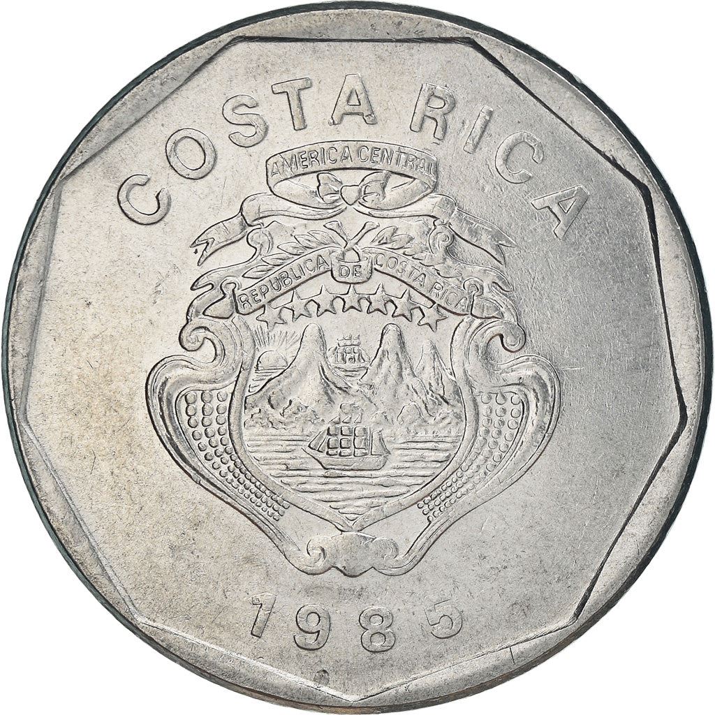 Costa Rica 20 Colones Coin | Stars | Volcno | Ship | Sun | KM216.2 | 1985