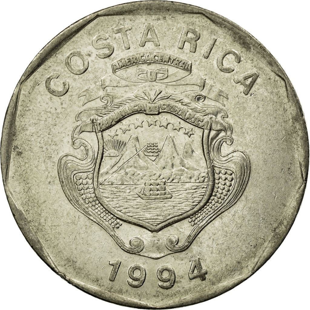 Costa Rica 20 Colones Coin | Stars | Volcno | Ship | Sun | KM216.3 | 1994