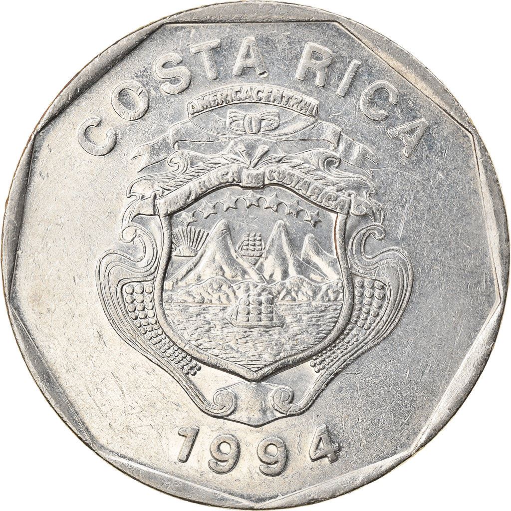 Costa Rica 20 Colones Coin | Stars | Volcno | Ship | Sun | KM216.3 | 1994