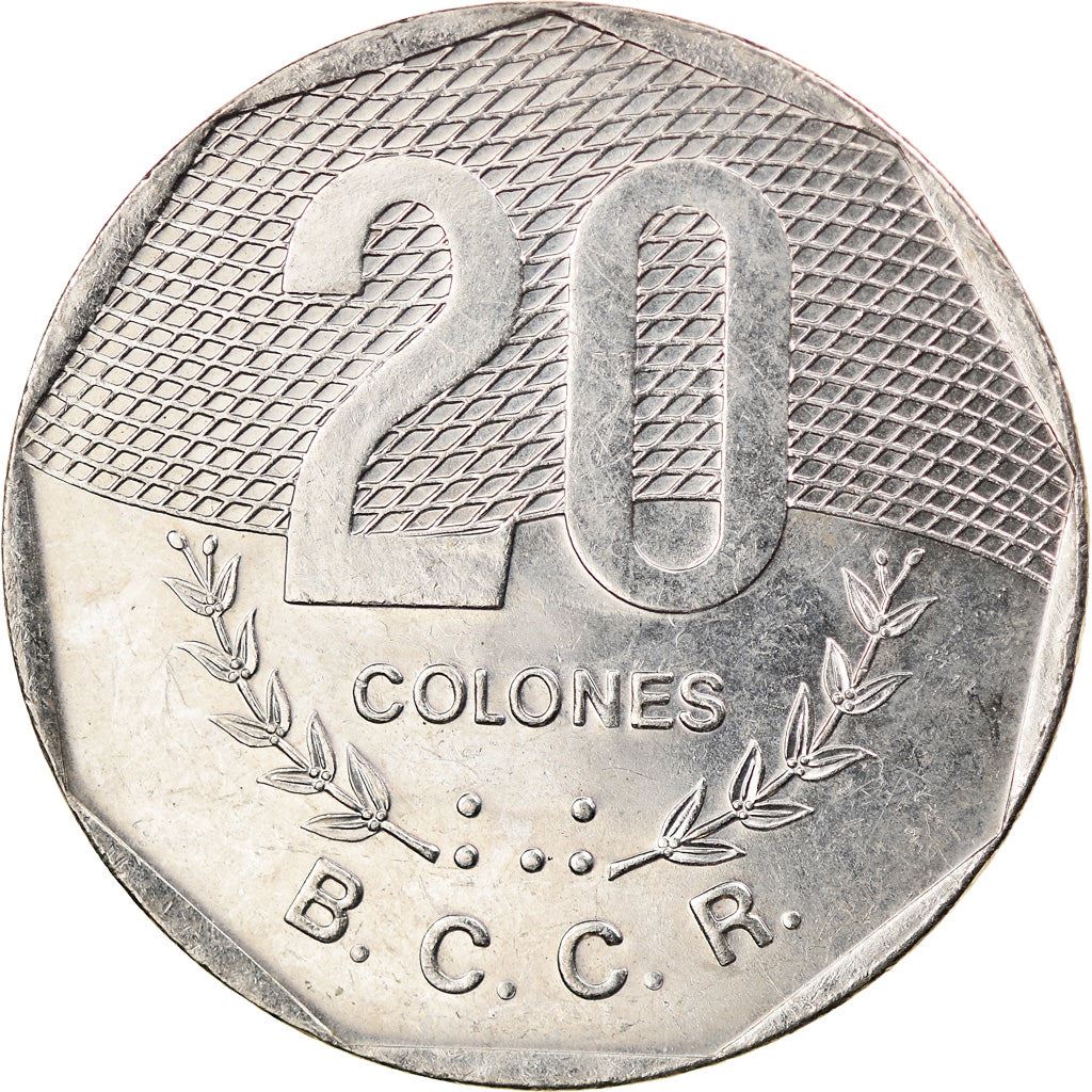 Costa Rica 20 Colones Coin | Stars | Volcno | Ship | Sun | KM216.3 | 1994