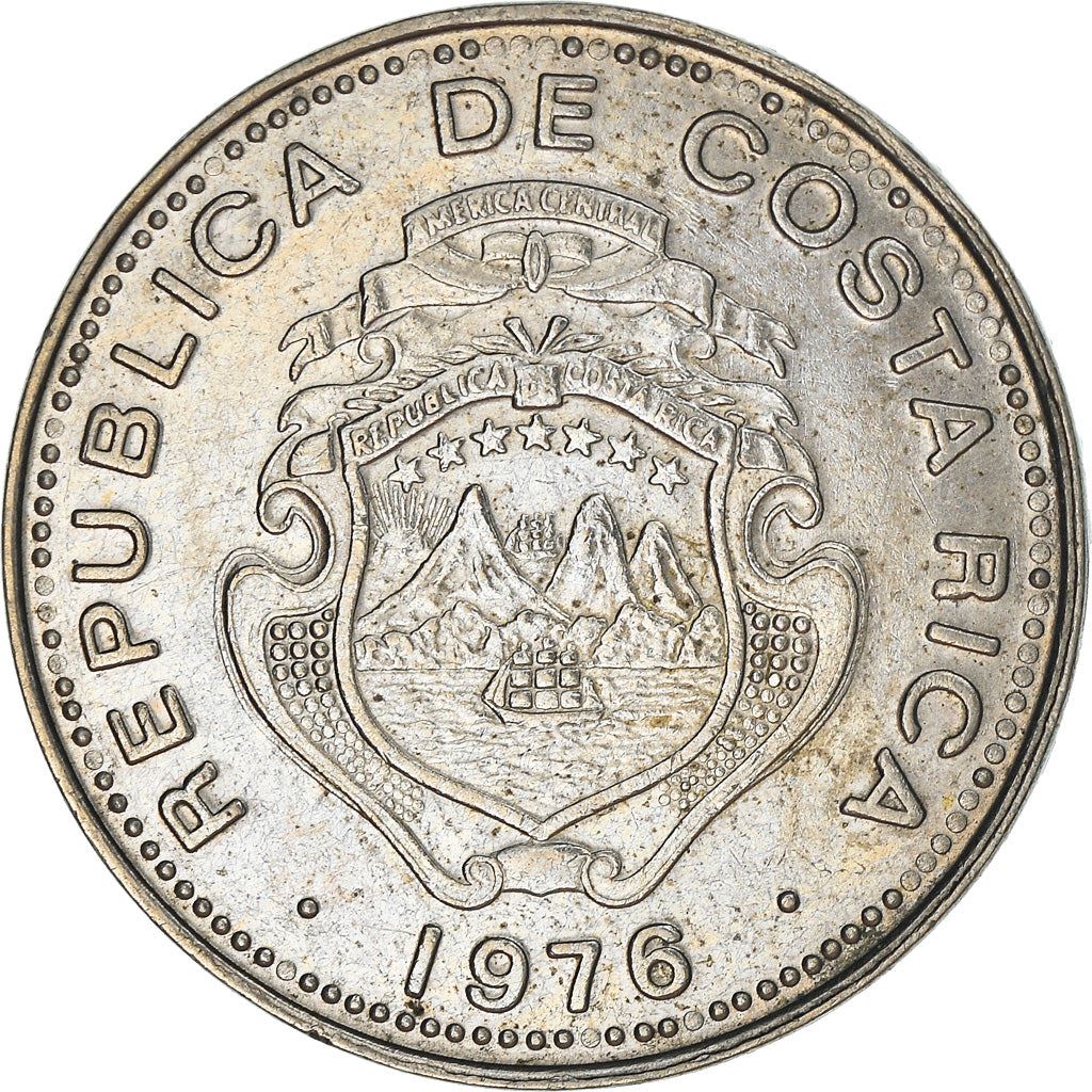 Costa Rica 25 Centimos Coin | Stars | Volcno | Ship | Sun | KM188.1 | 1967 - 1978