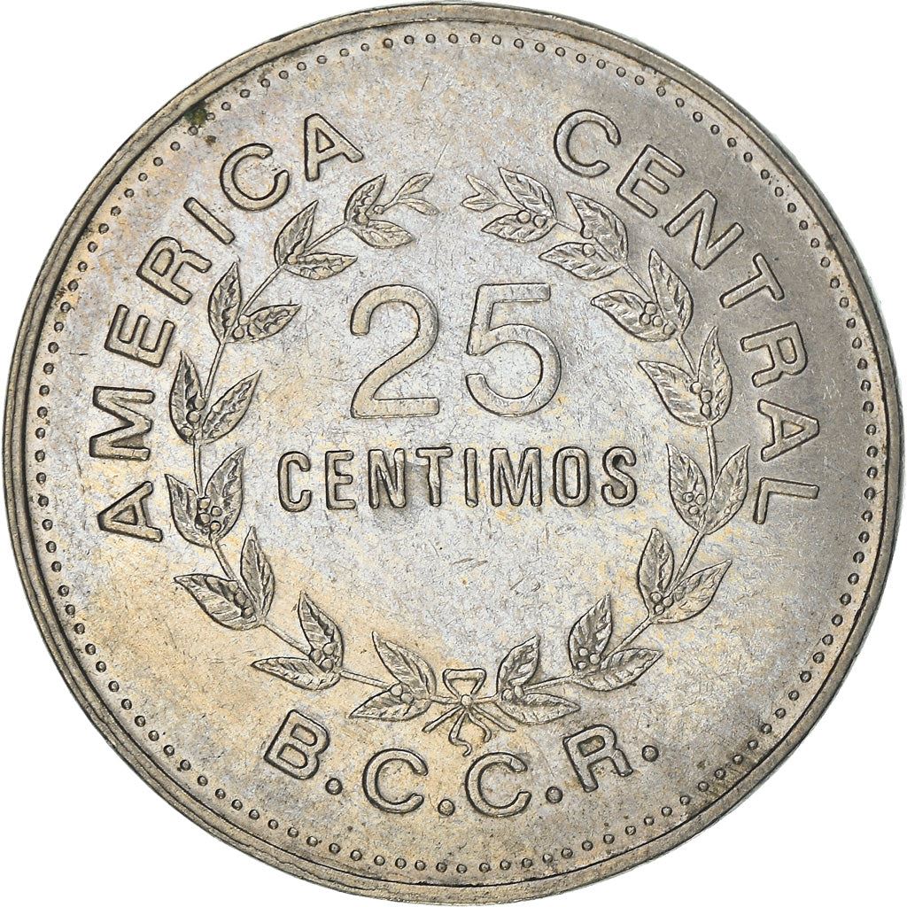 Costa Rica 25 Centimos Coin | Stars | Volcno | Ship | Sun | KM188.1 | 1967 - 1978