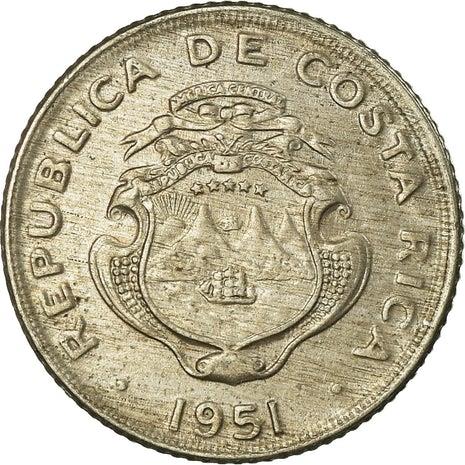 Costa Rica 5 Centimos Coin | Stars | Volcno | Ship | Sun | KM184.1 | 1951