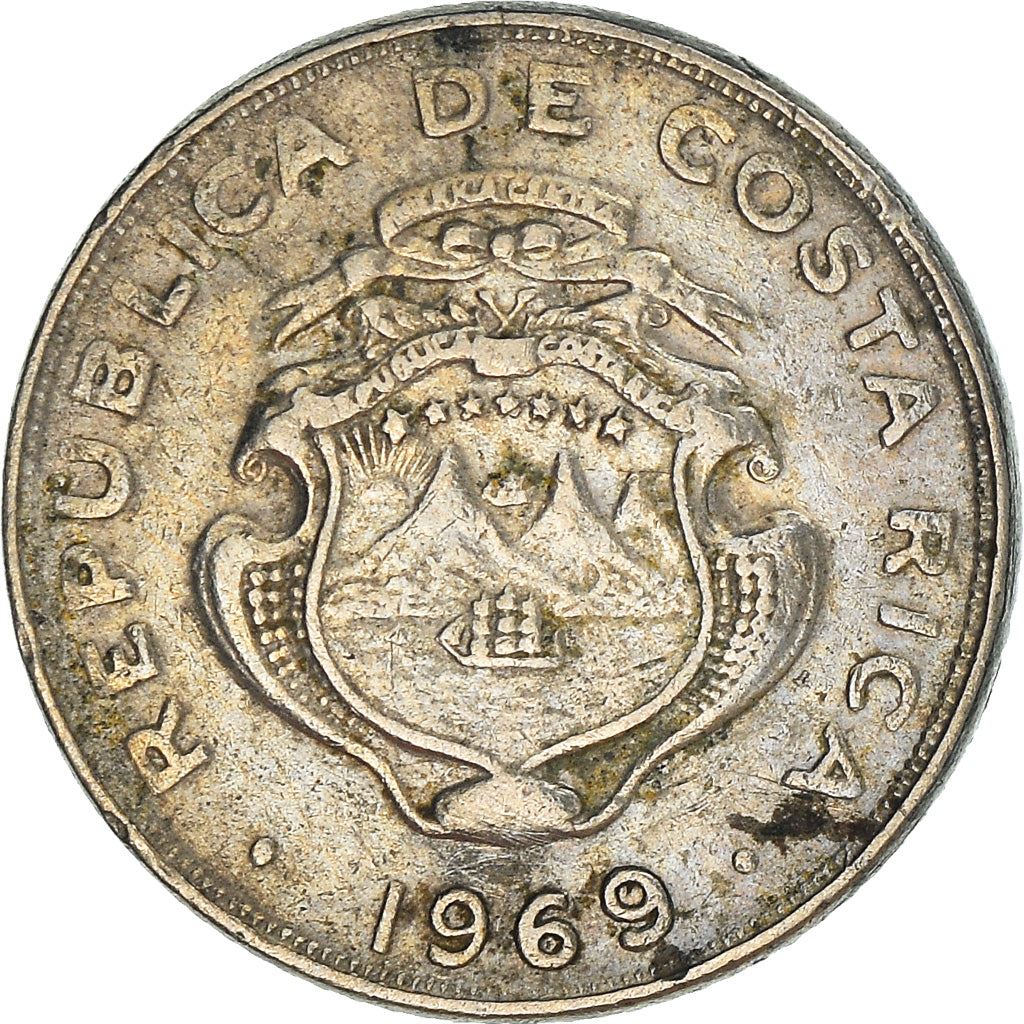 Costa Rica 5 Centimos Coin | Stars | Volcno | Ship | Sun | KM184.2 | 1969 - 1978