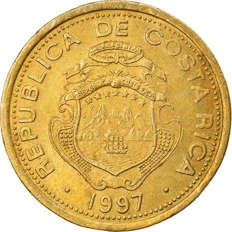 Costa Rica 5 Colones Coin | Stars | Volcno | Ship | Sun | KM227a | 1997