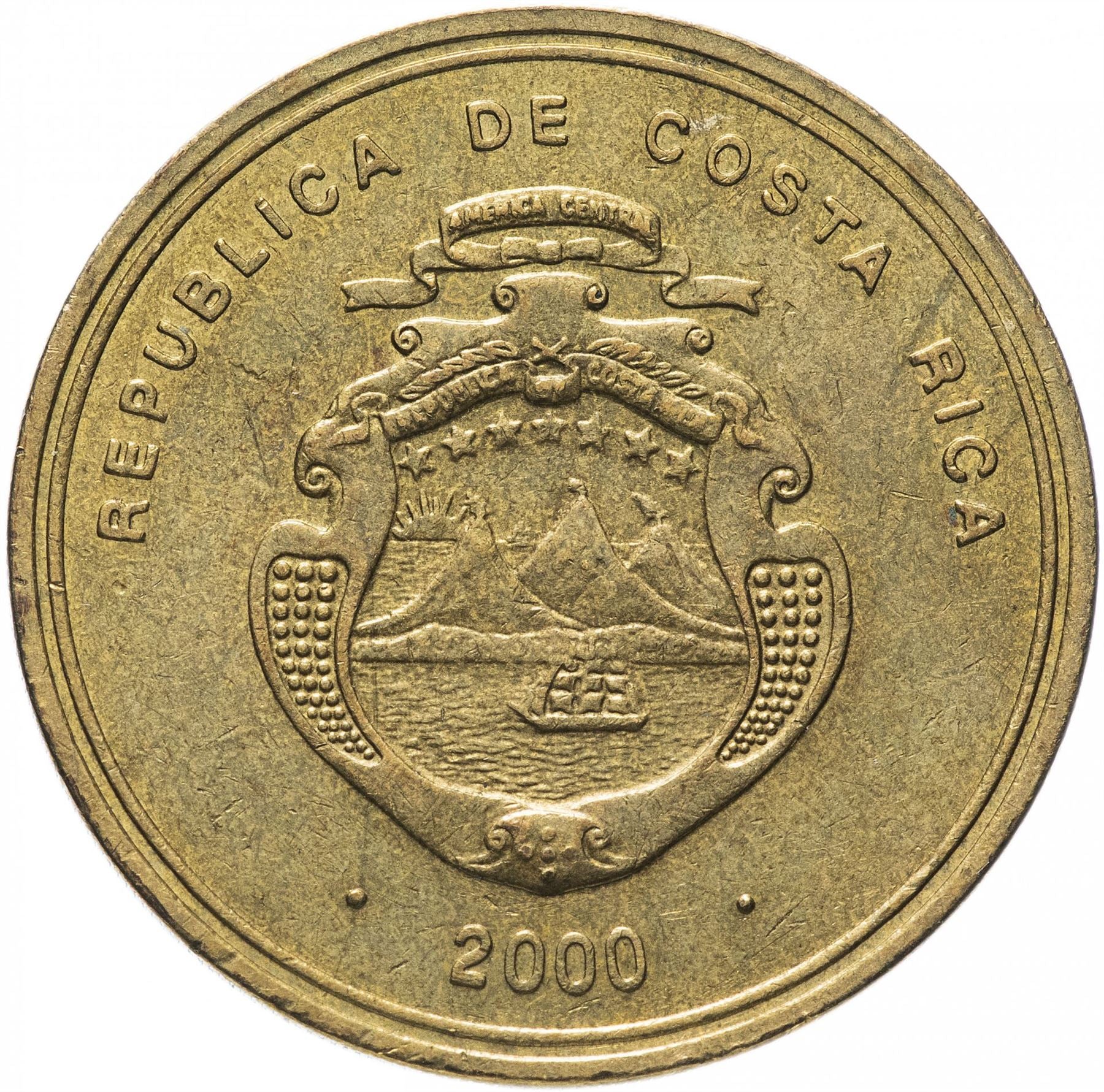 Costa Rica 500 Colones Coin | Central Bank | Volcno | Ship | KM236 | 2000