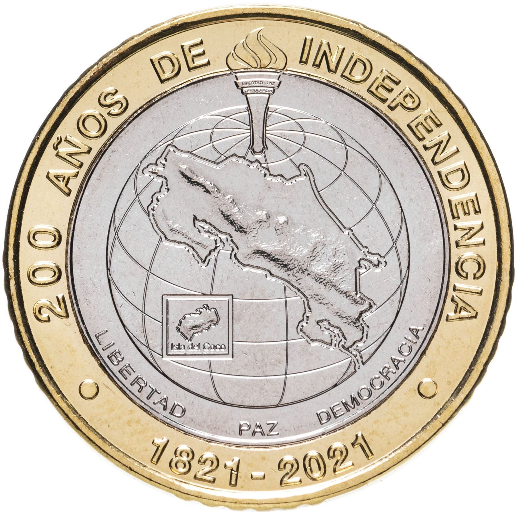 Costa Rica 500 Colones Coin | Torch | Map | Globe | 2021