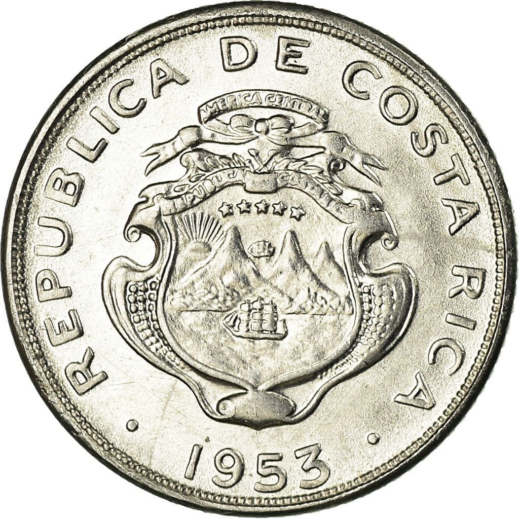 Costa Rica Coin | 5 Céntimos | Stars | Volcno | Ship | Sun | KM184.1a | 1953 - 1967