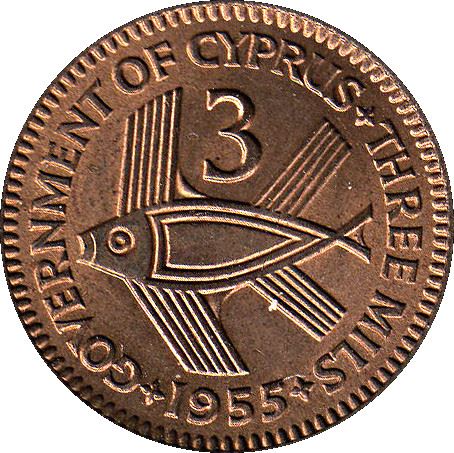 Cyprus 3 Mils Coin | Queen Elizabeth II | KM33 | 1955