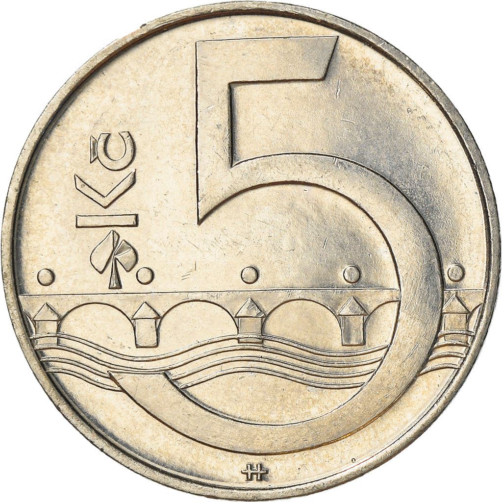 Czech Republic | 5 Korun Coin | Lion | Charles Bridges | Vltava River | KM8 | 1993 - 2021