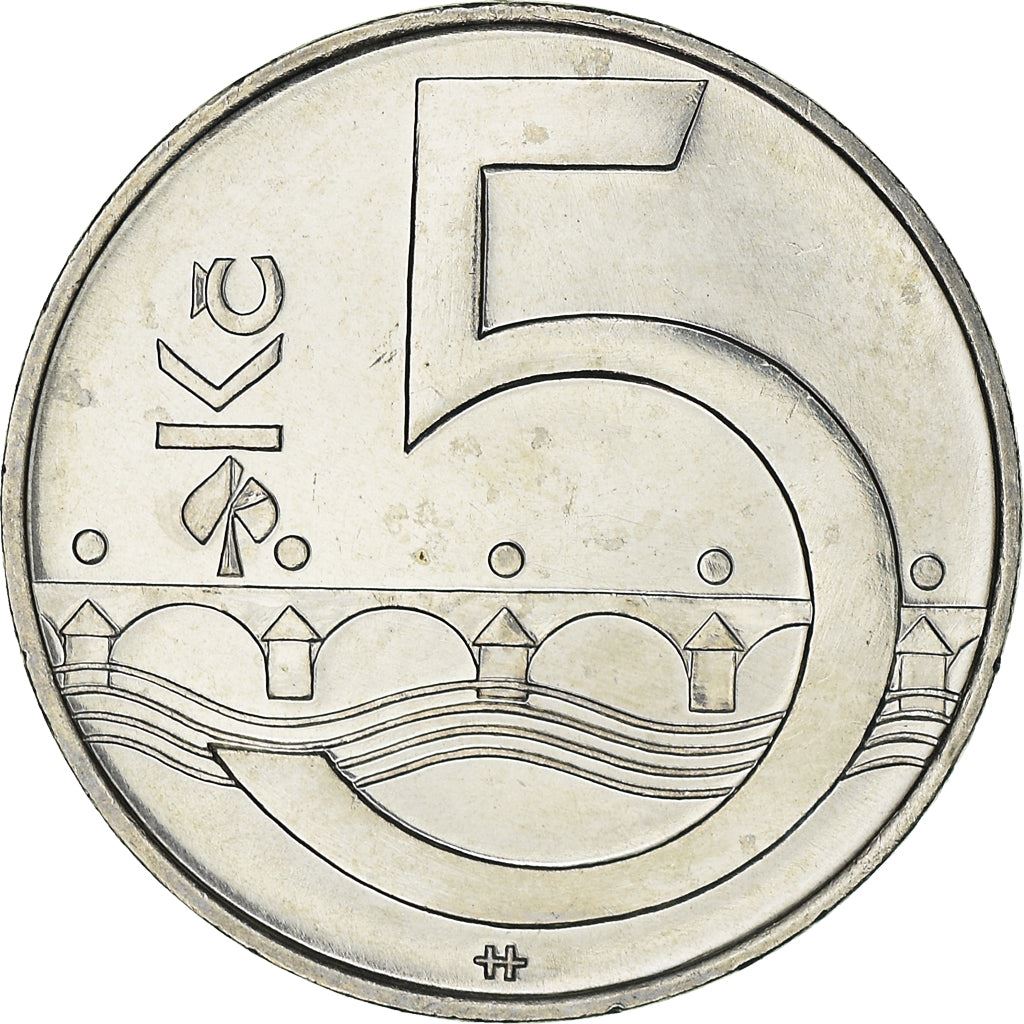 Czech Republic | 5 Korun Coin | Lion | Charles Bridges | Vltava River | KM8 | 1993 - 2021