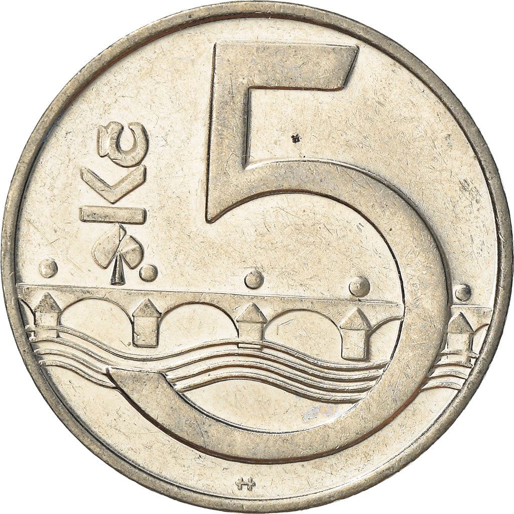 Czech Republic | 5 Korun Coin | Lion | Charles Bridges | Vltava River | KM8 | 1993 - 2021