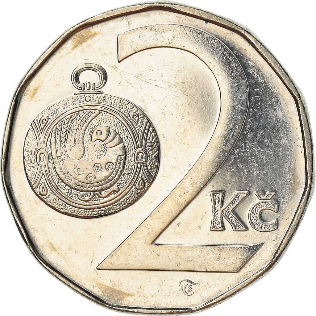 Czech Republic Coin Czech 2 Koruny | Lion | Great Moravian Button Jewel | KM9 | 1993 - 2021