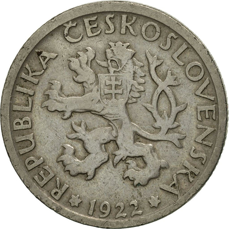 Czechoslovakia | 1 Koruna Coin | Sickle | Lion | KM4 | 1922 - 1938