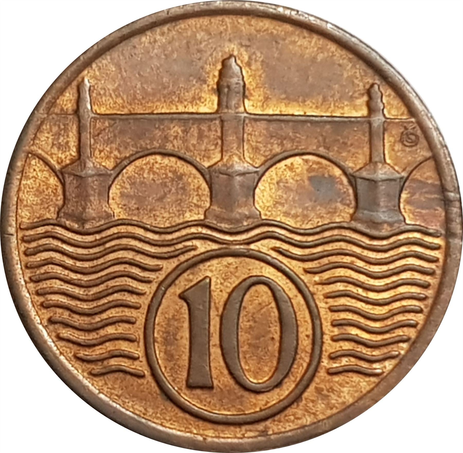 Czechoslovakia | 10 Haleru Coin | Charles Bridge | Prague | KM3 | 1922 - 1938