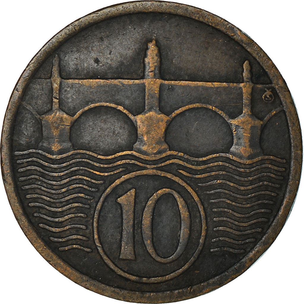 Czechoslovakia | 10 Haleru Coin | Charles Bridge | Prague | KM3 | 1922 - 1938