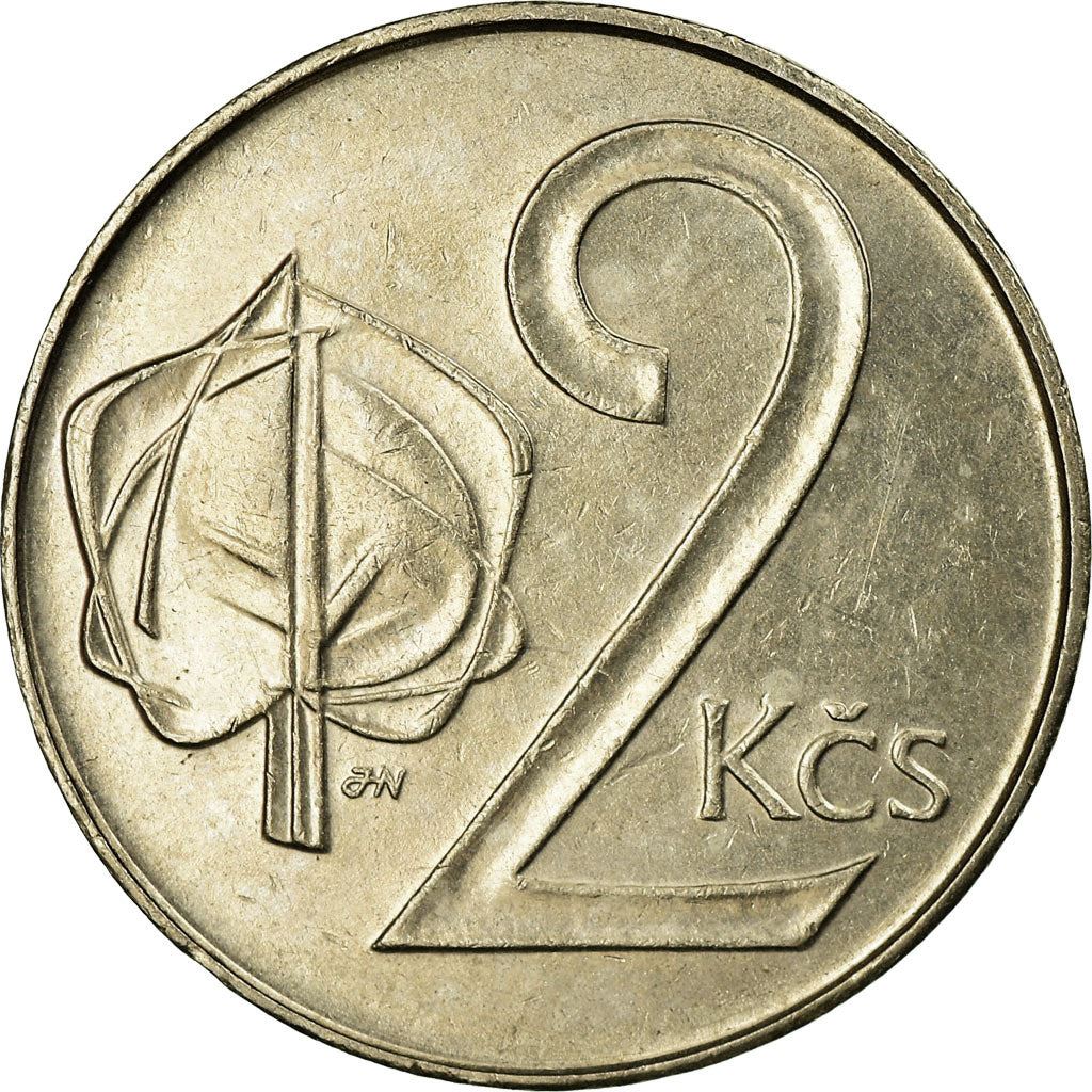 Czechoslovakia | 2 Koruny Coin | Linden Leaf | KM148 | 1991 - 1992