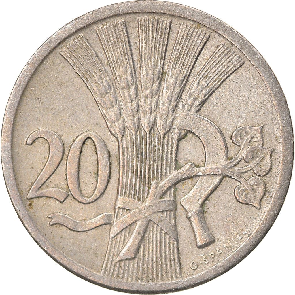 Czechoslovakia | 20 Haleru Coin | Sickle | Lime Sprig | KM1 | 1921 - 1938