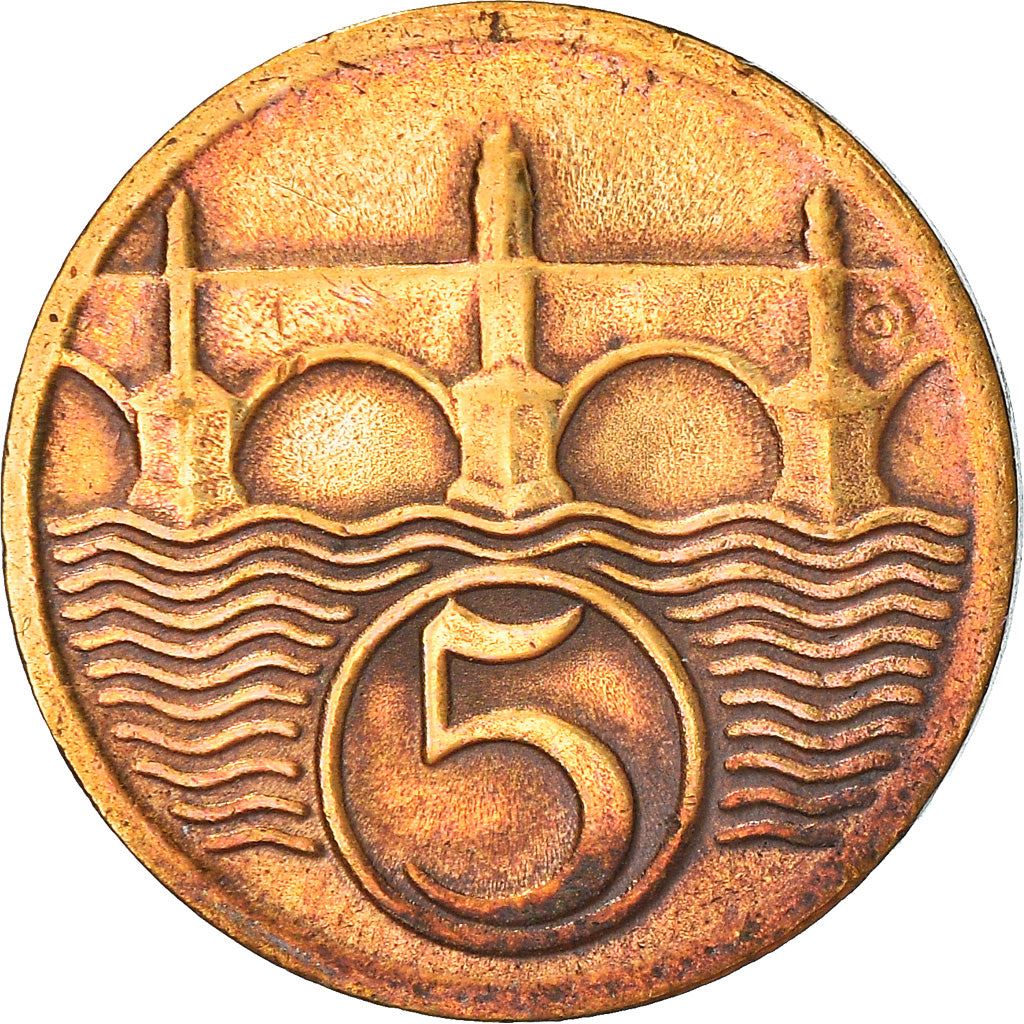 Czechoslovakia | 5 Haleru Coin | Charles Bridge | Prague | KM6 | 1923 - 1938