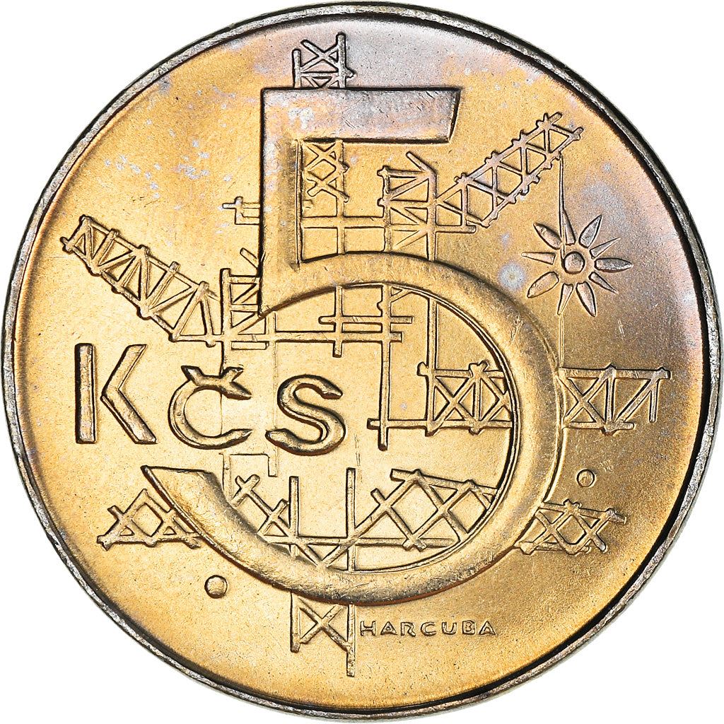 Czechoslovakia | 5 Korun Coin | Flower | Crane | KM152 | 1991 - 1992