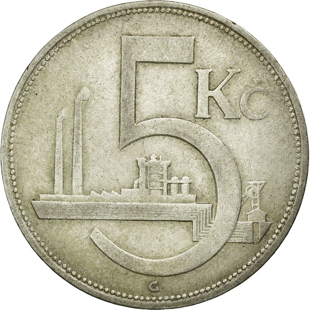 Czechoslovakia | 5 Korun Coin | Lion | Factory | Shield | KM11 | 1928 - 1932