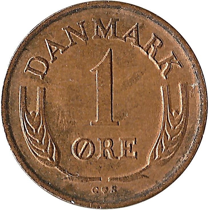 Danish 1 Ore Coin | King Frederik IX Monogram | KM846 | Denmark | 1960 - 1964