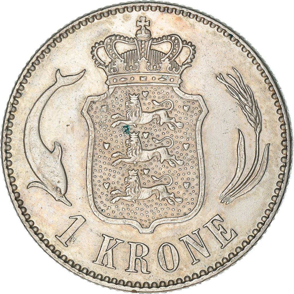 Danish Coin 1 Krone | Christian X | Porpoise | Barley Ear | KM819 | Denmark | 1915 - 1916