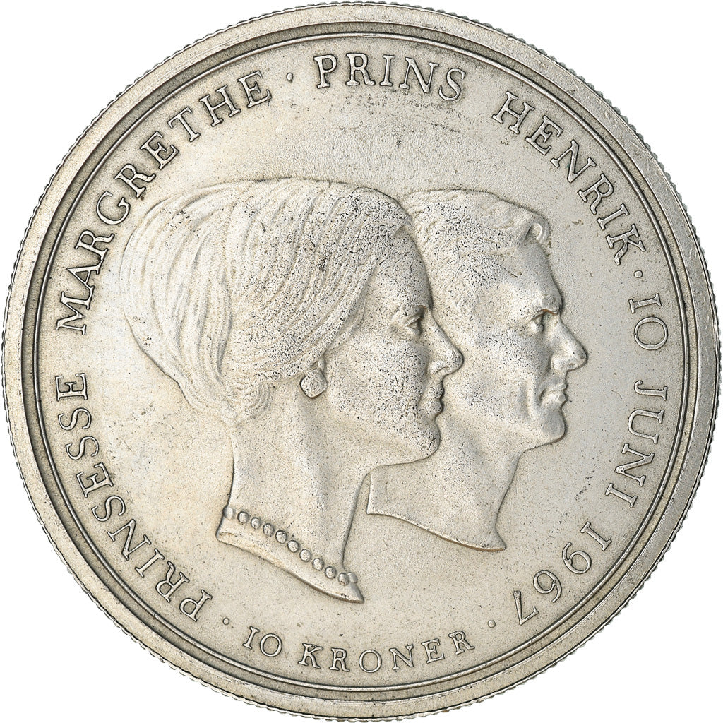 Danish Coin 10 Kroner | Frederik IX Wedding | Princess Queen Margrethe | KM856 | Denmark | 1967