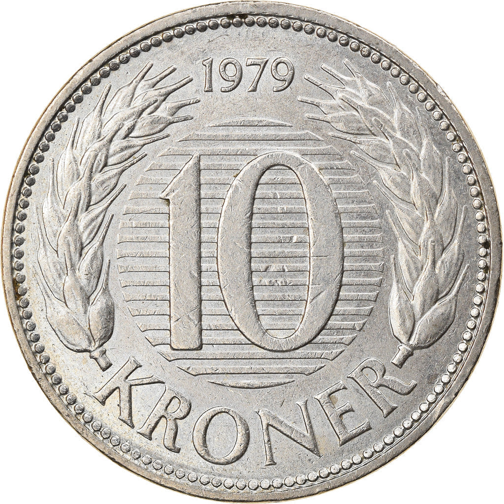 Danish Coin 10 Kroner | Queen Margrethe II | Rye stalks | KM864 | Denmark | 1979 - 1988