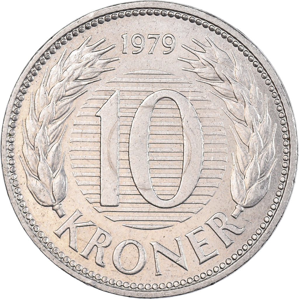 Danish Coin 10 Kroner | Queen Margrethe II | Rye stalks | KM864 | Denmark | 1979 - 1988