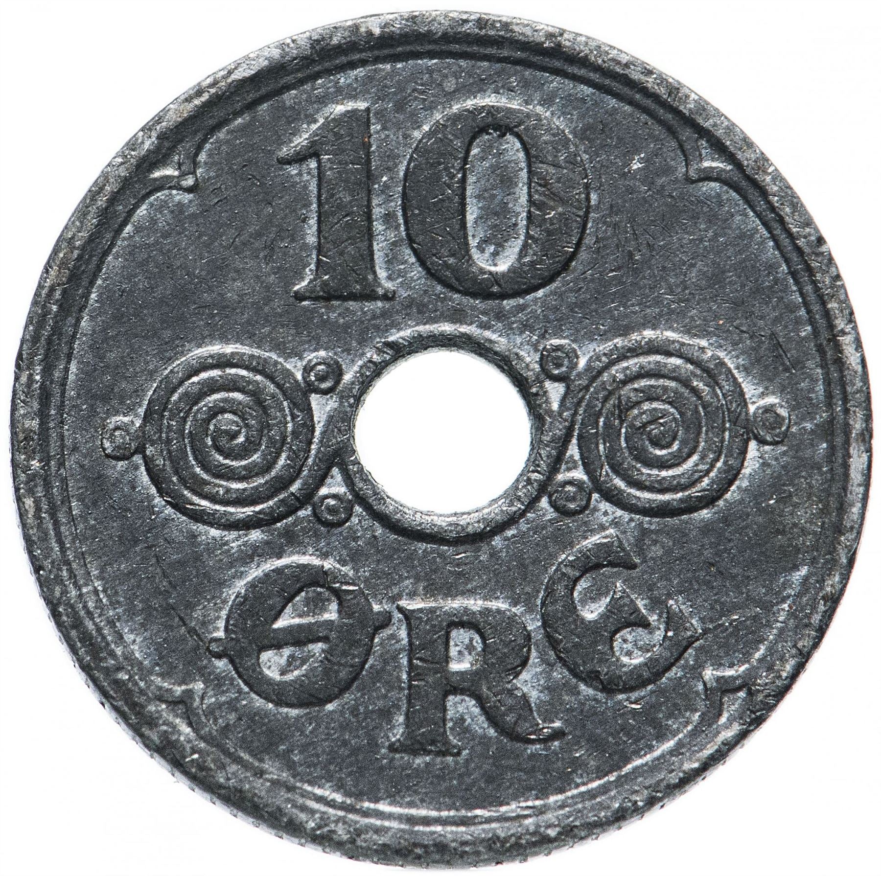 Danish Coin 10 Øre | Christian X German Occupation | KM822.2a | Denmark | 1941 - 1945