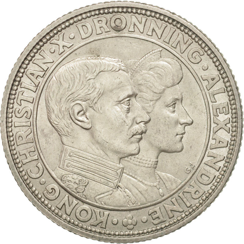 Danish Coin 2 Kroner | Christian X Silver Wedding | KM821 | Denmark | 1923