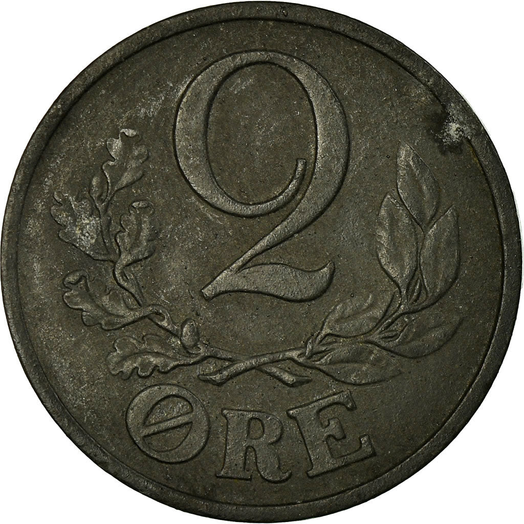 Danish Coin 2 Øre | Christian X German Occupation | Oak Branch | KM833a | Denmark | 1942 - 1947