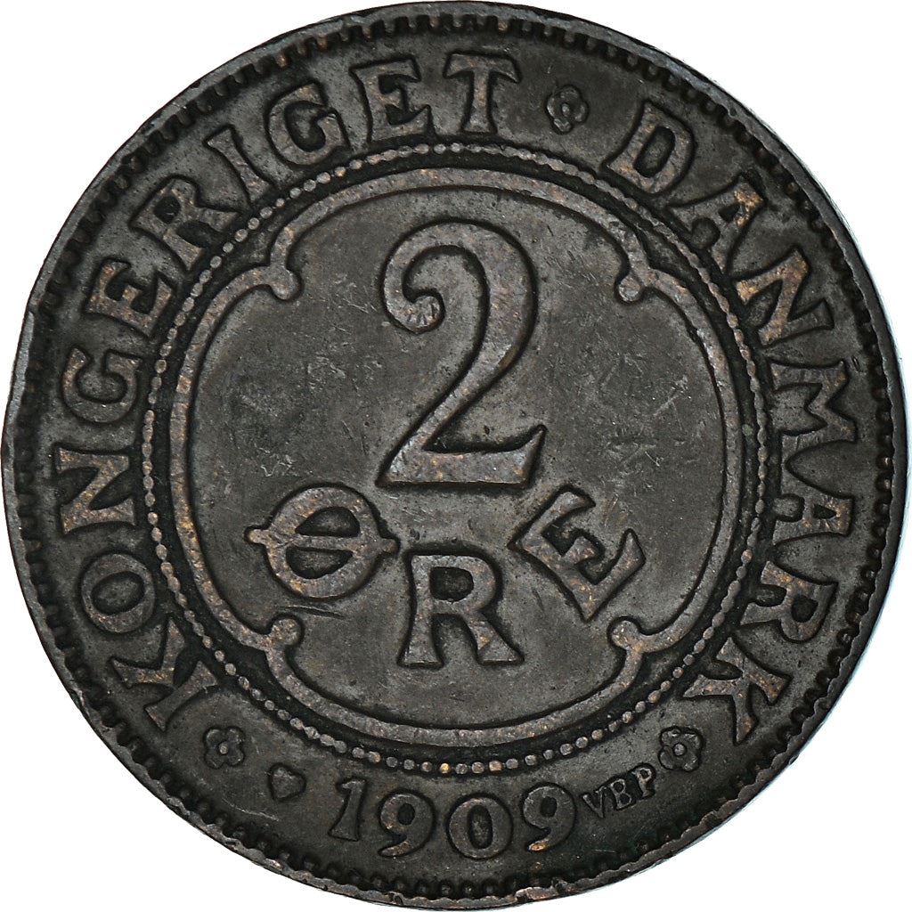 Danish Coin 2 Øre | King Frederik VIII Monogram | KM805 | Denmark | 1907 - 1912