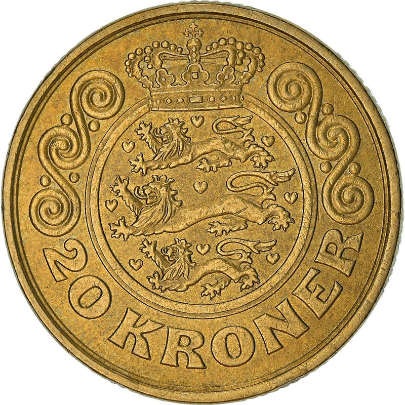 Danish Coin 20 Kroner | Queen Margrethe II 2nd portrait | KM871 | Denmark | 1990 - 1993