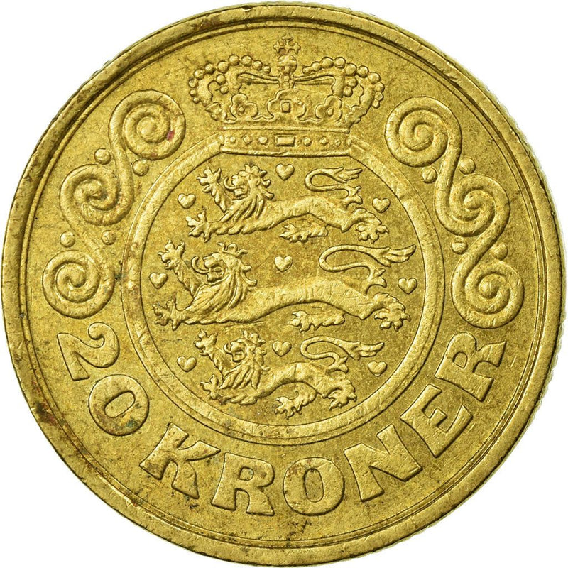 Danish Coin 20 Kroner | Queen Margrethe II 2nd portrait | KM871 | Denmark | 1990 - 1993