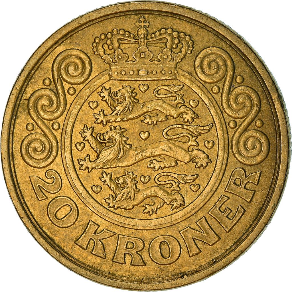 Danish Coin 20 Kroner | Queen Margrethe II 3rd portrait | KM878 | Denmark | 1994 - 1999