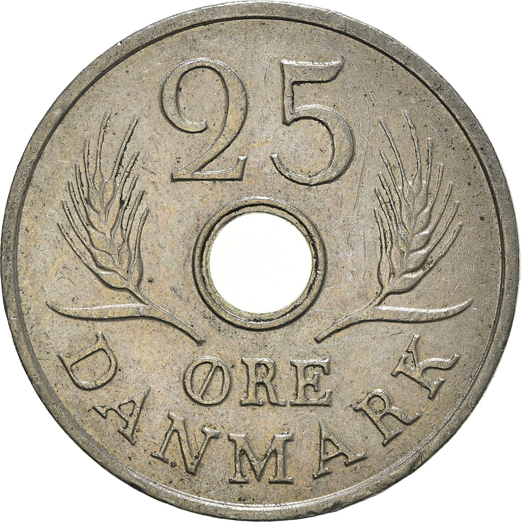 Danish Coin 25 Øre | King Frederik IX Monogram | Barley | KM855 | Denmark | 1966 - 1972